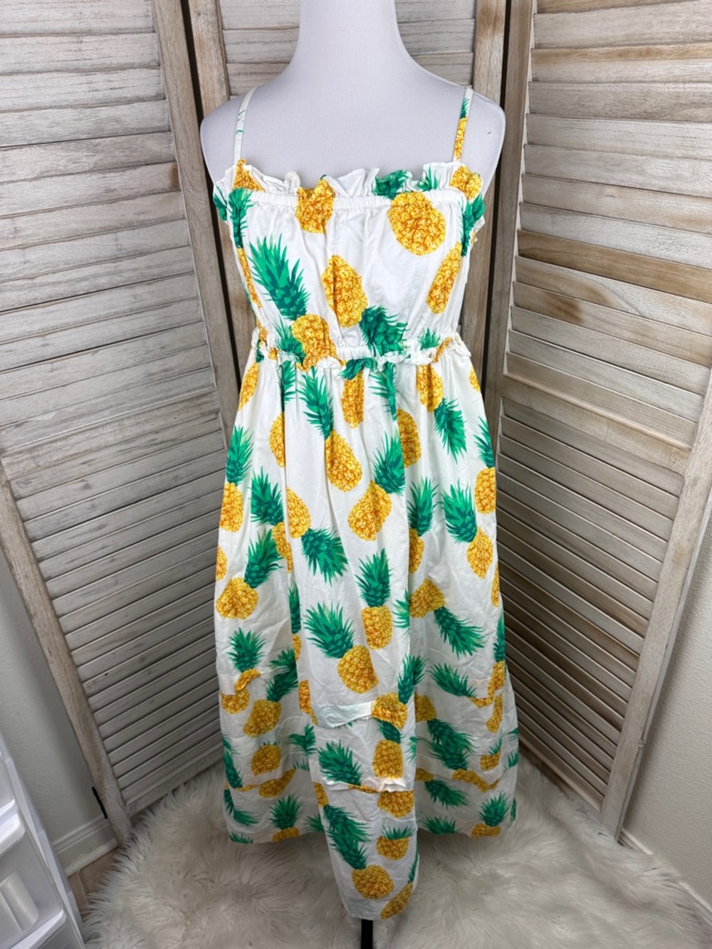 J Crew Pineapple Tropical Tiered Ruffle Strappy Maxi Dress Size 0 Summer Style